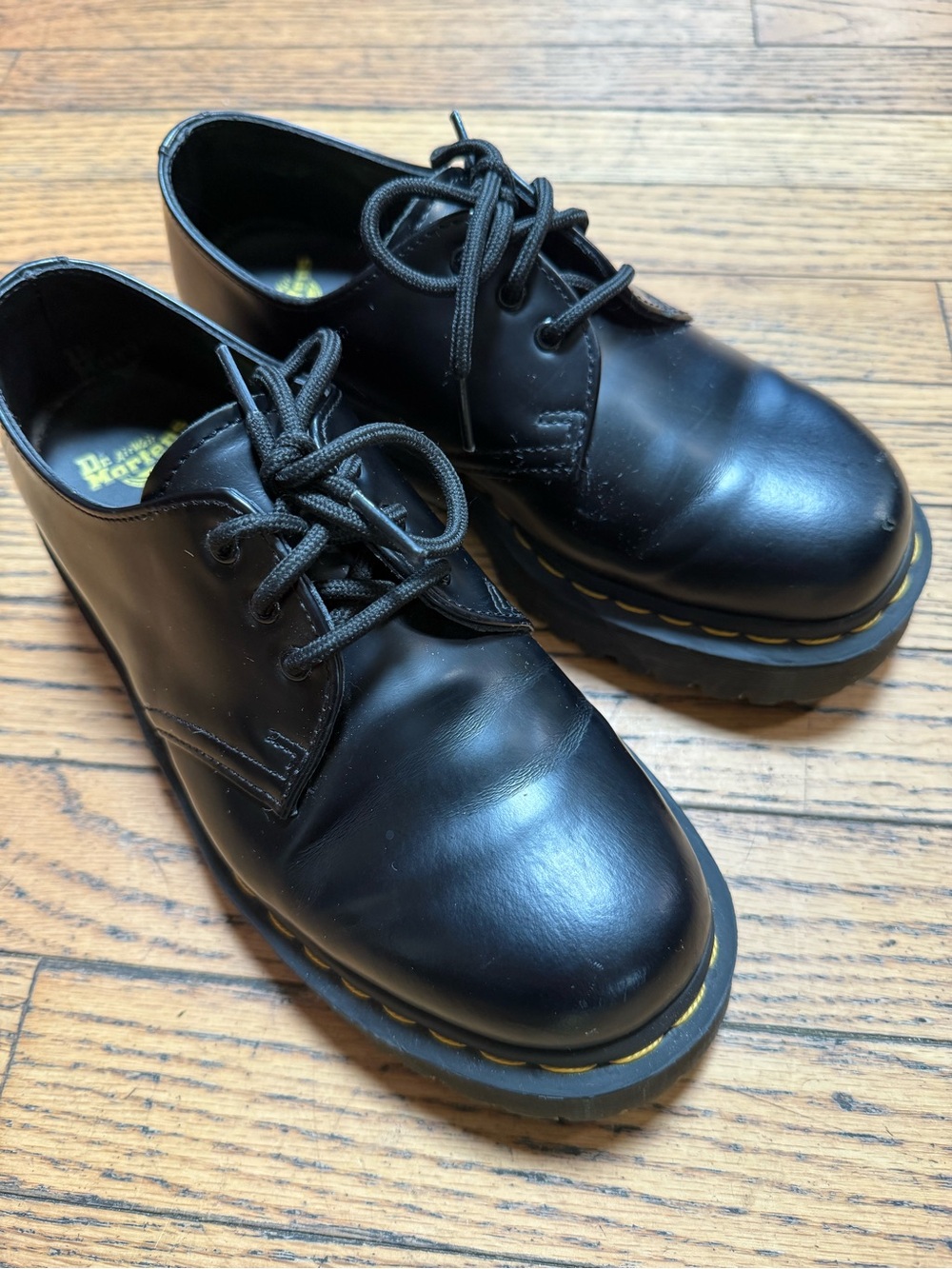 Dr. Martens Black 3-Eye Lace Oxford with Yellow Stitching
